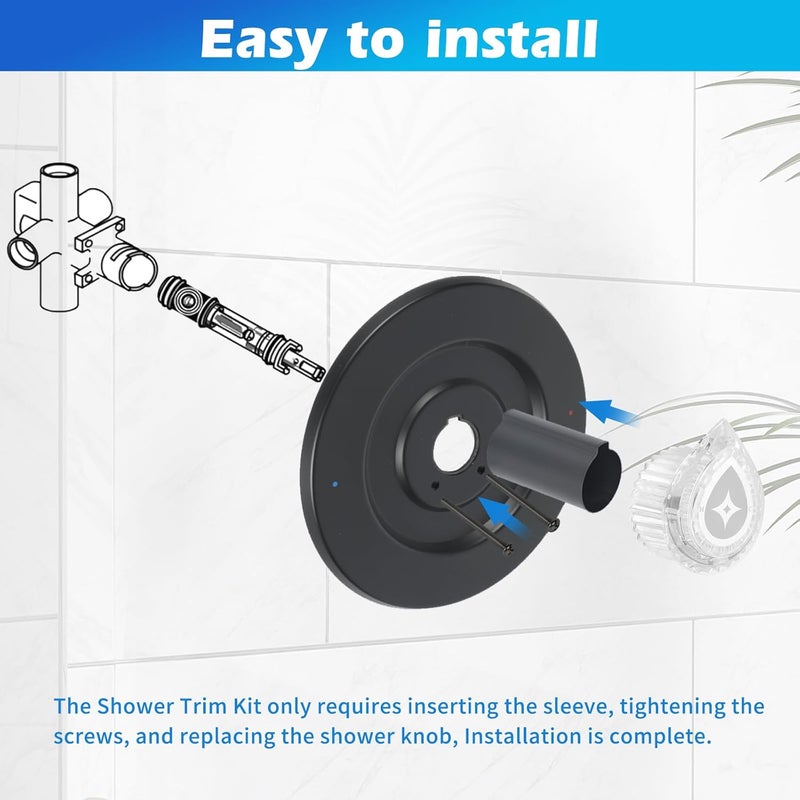 TTSITG Shower Trim Kit, Compatible with Moen Chateau T470 Chateau Shower Trim Kit, for Single Handle Tub/Shower Trim, Includes Escutcheon, Tubes, Shower Handle and Screws, Chrome (Black) - Image 5